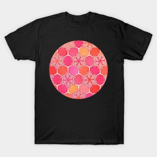 Pink Spice Honeycomb - Doodle Hexagon Pattern T-Shirt